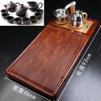 紫砂黑檀木茶盘家用茶托整块实木茶台大小号茶海功夫茶具简约托盘 花梨纹简平(带电炉)+茶具