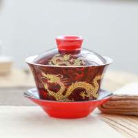 盖碗茶杯宫廷清朝茶杯仿古复古茶杯老式景德镇龙纹办公泡茶器 红海浪