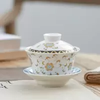 盖碗茶杯宫廷清朝茶杯仿古复古茶杯老式景德镇龙纹办公泡茶器 白盏花