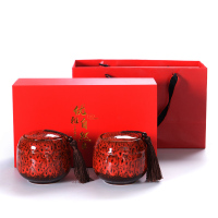窑变陶瓷茶叶罐红绿茶普洱茶密封罐礼品送礼通用礼盒包装定制 红色优雅自然窑变