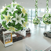 秋冬季商场中庭美陈仿真百合花球4S店展厅装饰布置店铺花球吊饰 40CM嫩绿草球