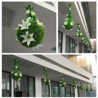 秋冬季商场中庭美陈仿真百合花球4S店展厅装饰布置店铺花球吊饰 100CM百合花草球