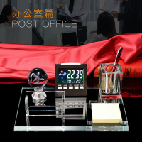 水晶笔筒摆件五件套桌面摆台万年历水晶球镭射内LOGO刻字定制