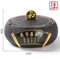 防风仿古时尚烟灰缸大号创意复古烟缸带盖摆件茶桌客厅家用有盖子 黑金家和万事兴