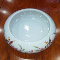 烟灰缸陶瓷家用客厅大码 景德镇陶瓷烟缸特大号手工坯高白瓷摆件 水点桃花