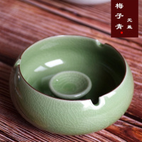 创意钧瓷裂纹釉带盖陶瓷烟灰缸个性时尚家居家用办公工艺礼品摆件 梅子青(无盖)