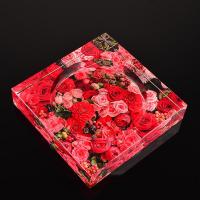 烟灰缸水晶玻璃圆形彩印玫瑰花客厅茶几时尚田园家用送礼大号欧式 方形25CM红玫瑰
