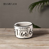 美式复古轮胎造型个性潮流烟灰缸创意家用北欧ins酒吧装饰品摆件 66公路圆形-白色水泥材质