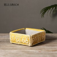 美式复古轮胎造型个性潮流烟灰缸创意家用北欧ins酒吧装饰品摆件 66公路四方形-黄色水泥材质