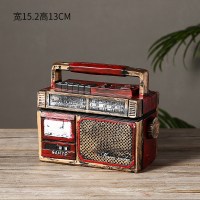 美式复古轮胎造型个性潮流烟灰缸创意家用北欧ins酒吧装饰品摆件 复古收音机-红色树脂材质
