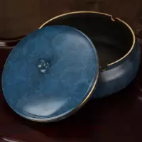烟灰缸铜家用客厅带盖特大号办公室耐摔创意个性潮流烟灰缸摆件 蓝色花纹纯铜烟灰缸(带盖)