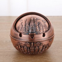 欧式烟灰缸家用创意客厅ins个性潮流带盖多功能防飞灰俄罗斯摆件 红铜城堡(大号)