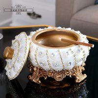 大号创意烟灰缸个性家用带盖多功能烟灰缸客厅茶几摆件KTV专用 金色大号陶瓷烟灰缸