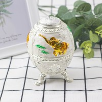 欧式大象烟灰缸 牙签筒套装创意 个性潮流多功能防风带盖家用客厅 银白大象牙签筒