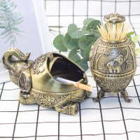 欧式大象烟灰缸 牙签筒套装创意 个性潮流多功能防风带盖家用客厅 纯青古大象套装