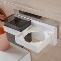 创意家居用品生活日用品实用小百货店小东西浴室用具居家用杂货铺 白色无痕贴长款吹风机收纳架方杯