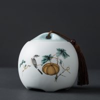 茶叶罐陶瓷密封罐大号七两装小号四两装亚光防潮储茶罐普洱陶瓷罐 南瓜小号