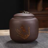 紫砂茶叶罐陶瓷大号直筒存储罐红茶普洱茶罐流苏罐密封罐包装盒 紫砂吉祥罐-兰花