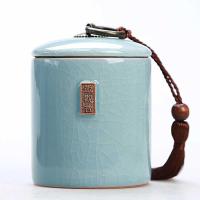 陶瓷茶盒储茶罐带盖精品陶罐密封盒茶叶罐简约创意密封罐精美家用 哥窑柱罐铁观音粉青