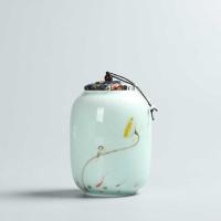 [可选顺丰配送][送茶勺]青瓷手绘梅竹陶瓷绿茶密封存储罐茶仓 手绘荷塘清趣茶叶罐