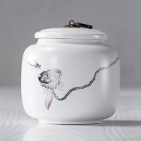 [半斤装]茶叶罐陶瓷大号半斤装储存罐密封罐普洱红茶绿茶茶罐 莲蓬蜻蜓铜扣款