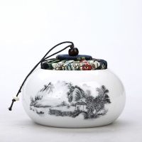 茶叶罐中式陶瓷家居装饰品软装花瓶摆件客厅茶几储物罐电视柜摆件 A54-花盖天地罐-水墨山水