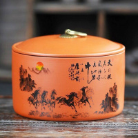 (亏本冲量)紫砂茶叶罐大号半斤装1斤装2斤装装储存罐存茶罐普洱罐 红紫砂半斤(千军万马)