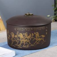陶瓷中号大号茶叶罐密封储物罐储存普洱茶仓茶盒茶缸红绿茶包装盒 黑紫砂-八骏图(230g)