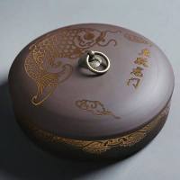 陶瓷中号大号茶叶罐密封储物罐储存普洱茶仓茶盒茶缸红绿茶包装盒 黑紫砂茶饼-鱼跃龙门(一饼装)