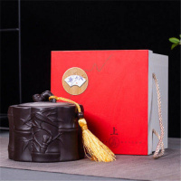 紫砂茶叶罐家用复古密封罐大号半斤装红绿茶普洱散茶包装盒储存罐 竹节+礼盒+正山小种红茶