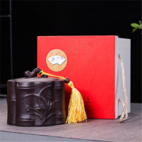 紫砂茶叶罐家用复古密封罐大号半斤装红绿茶普洱散茶包装盒储存罐 兰花+礼盒+正山小种红茶