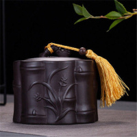 紫砂茶叶罐家用复古密封罐大号半斤装红绿茶普洱散茶包装盒储存罐 紫砂兰花+碧螺春绿茶