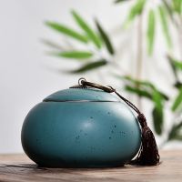 紫砂茶叶罐陶瓷存茶罐茶叶盒茶叶包装盒储物罐茶具密封罐特价茶盒 素陶茶叶罐孔雀蓝
