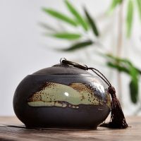 紫砂茶叶罐陶瓷存茶罐茶叶盒茶叶包装盒储物罐茶具密封罐特价茶盒 素陶茶叶罐黑流金