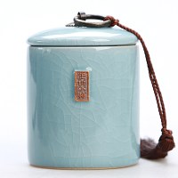 茶叶罐创意个性时尚北欧风精品放茶叶的分茶盒高档带盖陶瓷密封罐 哥窑柱罐正山小种粉青