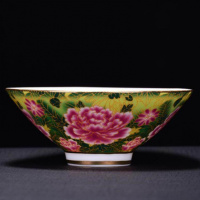 图案莲花牡丹花茶杯的白色带有杯子陶瓷水杯简约家用圆形结实女士 珐琅彩掐金丝斗笠杯牡丹花