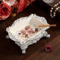 欧式烟灰缸 家用客厅树脂KTV家居创意装饰品美式北欧新中 四边英文牡丹