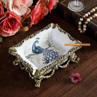 欧式烟灰缸 家用客厅树脂KTV家居创意装饰品美式北欧新中 四方枝头孔雀