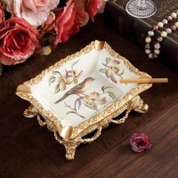 欧式烟灰缸 家用客厅树脂KTV家居创意装饰品美式北欧新中 四方枝头小鸟