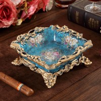 欧式烟灰缸 家用客厅树脂KTV家居创意装饰品美式北欧新中 葡萄蓝色百花