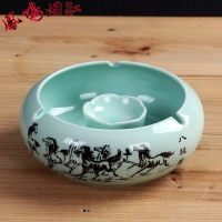 茶几垃圾缸烟灰防飞灰桶桌面创意个性客厅潮流家用大号办公室陶瓷 黑马青缸