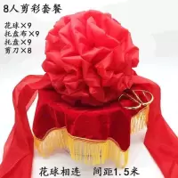 大红表彰新车汽车大颁奖车结婚剪彩开业庆典花球绸布红花交绣球 8人剪彩套餐