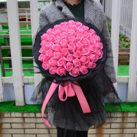 创意生日女生男送女朋友闺蜜情侣毕业母亲节妈妈香皂玫瑰花束 51朵香皂花黑纱粉色