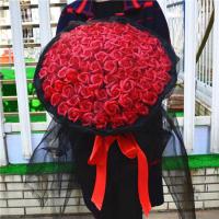 创意生日女生男送女朋友闺蜜情侣毕业母亲节妈妈香皂玫瑰花束 99朵香皂花黑纱红色