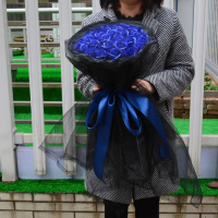 创意生日女生男送女朋友闺蜜情侣毕业母亲节妈妈香皂玫瑰花束 33朵香皂花黑纱蓝色