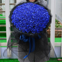 创意生日女生男送女朋友闺蜜情侣毕业母亲节妈妈香皂玫瑰花束 99朵香皂花黑纱蓝色