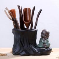 茶道六君子套装茶盘摆件家用办公室整套泡茶清洗工具茶具配件送礼 紫砂树-小和尚持书-鸡翅木茶道