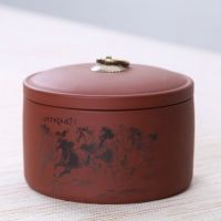 通用茶叶包装醒茶罐大号装茶叶罐普洱茶叶包装盒储茶罐子瓷罐 纯紫砂大号茶叶罐-万马奔腾