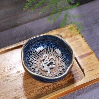 镶银杯子窑变天目釉银纯手工建盏茶杯主人杯茶碗陶瓷功夫茶杯单个 葵口杯凤凰约75ml