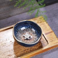镶银杯子窑变天目釉银纯手工建盏茶杯主人杯茶碗陶瓷功夫茶杯单个 葵口杯荷花约75ml